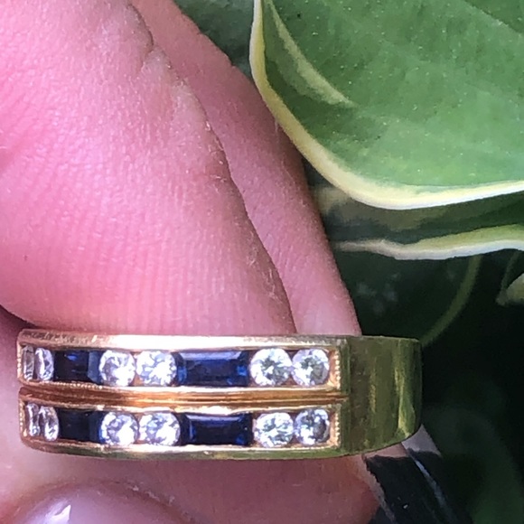 Vintage Jeff Cooper Natural Diamond & Sapphire Men’s 18K Gold Wedding Band - Picture 4 of 10